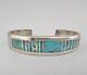 Vintage Navajo Sterling Silver Morenci Turquoise Flush Inlay Cuff Bracelet 36.3g