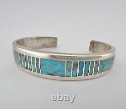 Vintage Navajo Sterling Silver Morenci Turquoise Flush Inlay Cuff Bracelet 36.3g