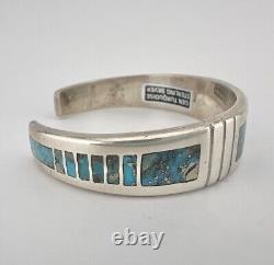 Vintage Navajo Sterling Silver Morenci Turquoise Flush Inlay Cuff Bracelet 36.3g