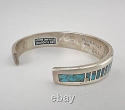 Vintage Navajo Sterling Silver Morenci Turquoise Flush Inlay Cuff Bracelet 36.3g