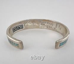 Vintage Navajo Sterling Silver Morenci Turquoise Flush Inlay Cuff Bracelet 36.3g