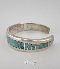 Vintage Navajo Sterling Silver Morenci Turquoise Flush Inlay Cuff Bracelet 36.3g