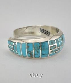 Vintage Navajo Sterling Silver Morenci Turquoise Flush Men's Cuff Bracelet 45.5g