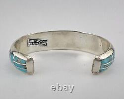 Vintage Navajo Sterling Silver Morenci Turquoise Flush Men's Cuff Bracelet 45.5g