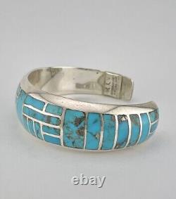 Vintage Navajo Sterling Silver Morenci Turquoise Flush Men's Cuff Bracelet 45.5g