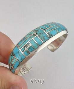 Vintage Navajo Sterling Silver Morenci Turquoise Flush Men's Cuff Bracelet 45.5g