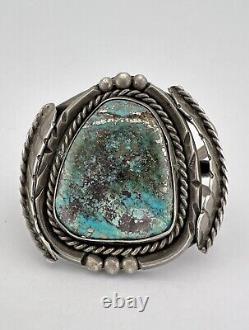 Vintage Navajo Sterling Silver Morenci Turquoise Twist Cuff Bracelet 64.6g