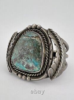 Vintage Navajo Sterling Silver Morenci Turquoise Twist Cuff Bracelet 64.6g