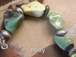 Vintage Navajo Sterling Silver Natural Carico Lake Turquoise Bead Necklace 18