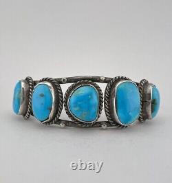 Vintage Navajo Sterling Silver Natural Fox Turquoise 5 Stone Cuff Bracelet