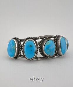 Vintage Navajo Sterling Silver Natural Fox Turquoise 5 Stone Cuff Bracelet