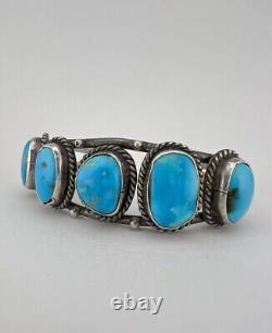 Vintage Navajo Sterling Silver Natural Fox Turquoise 5 Stone Cuff Bracelet