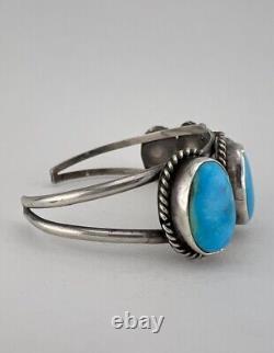 Vintage Navajo Sterling Silver Natural Fox Turquoise 5 Stone Cuff Bracelet