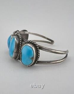 Vintage Navajo Sterling Silver Natural Fox Turquoise 5 Stone Cuff Bracelet