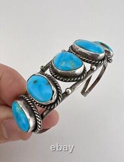 Vintage Navajo Sterling Silver Natural Fox Turquoise 5 Stone Cuff Bracelet