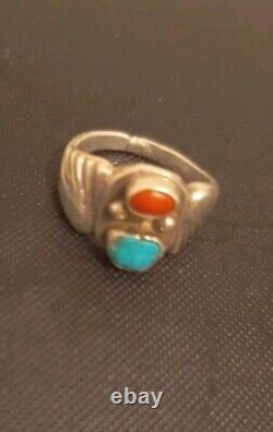 Vintage Navajo Sterling Silver Natural TURQUOISE and CORAL