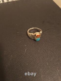 Vintage Navajo Sterling Silver Natural TURQUOISE and CORAL