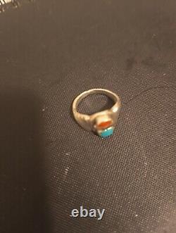 Vintage Navajo Sterling Silver Natural TURQUOISE and CORAL