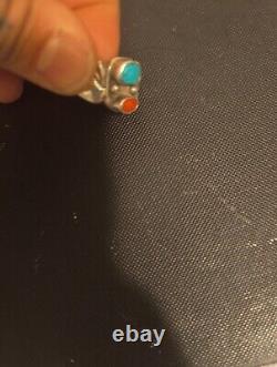 Vintage Navajo Sterling Silver Natural TURQUOISE and CORAL