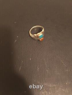 Vintage Navajo Sterling Silver Natural TURQUOISE and CORAL