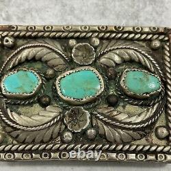 Vintage Navajo Sterling Silver Nugget Turquoise Large Square Belt Buckle