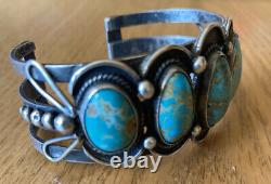 Vintage Navajo Sterling Silver Persian Turquoise Cuff Bracelet