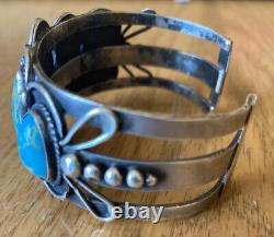 Vintage Navajo Sterling Silver Persian Turquoise Cuff Bracelet