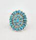 Vintage Navajo Sterling Silver Petit Point Turquoise Ring Size 10