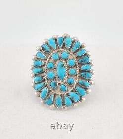 Vintage Navajo Sterling Silver Petit Point Turquoise Ring Size 10