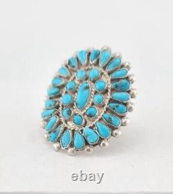 Vintage Navajo Sterling Silver Petit Point Turquoise Ring Size 10