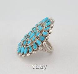 Vintage Navajo Sterling Silver Petit Point Turquoise Ring Size 10