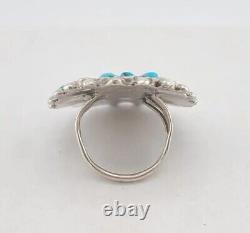 Vintage Navajo Sterling Silver Petit Point Turquoise Ring Size 10