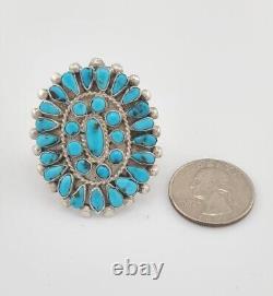 Vintage Navajo Sterling Silver Petit Point Turquoise Ring Size 10