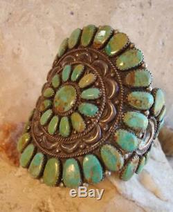 Vintage Navajo Sterling Silver ROYSTON TURQUOISE Petit Point Cluster Cuff Signed