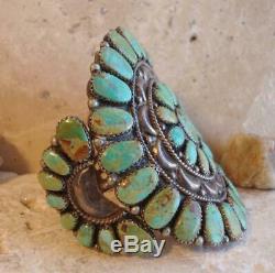 Vintage Navajo Sterling Silver ROYSTON TURQUOISE Petit Point Cluster Cuff Signed