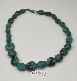 Vintage Navajo Sterling Silver ROYSTON Turquoise Nugget Bead Necklace 17.5