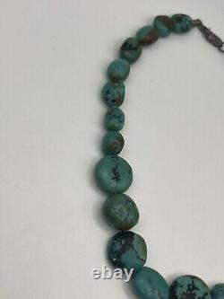 Vintage Navajo Sterling Silver ROYSTON Turquoise Nugget Bead Necklace 17.5