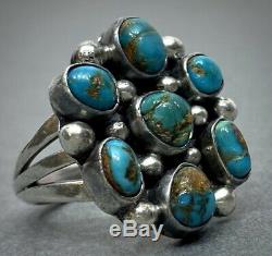 Vintage Navajo Sterling Silver Royston Turquoise Cluster Ring Gorgeous Stones