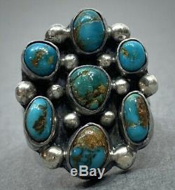 Vintage Navajo Sterling Silver Royston Turquoise Cluster Ring Gorgeous Stones