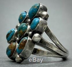 Vintage Navajo Sterling Silver Royston Turquoise Cluster Ring Gorgeous Stones