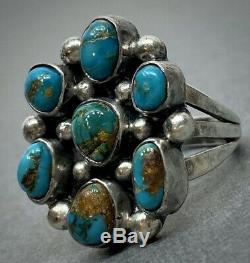 Vintage Navajo Sterling Silver Royston Turquoise Cluster Ring Gorgeous Stones