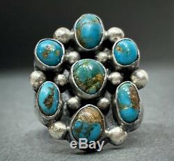 Vintage Navajo Sterling Silver Royston Turquoise Cluster Ring Gorgeous Stones