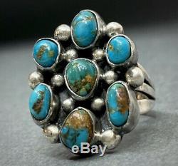 Vintage Navajo Sterling Silver Royston Turquoise Cluster Ring Gorgeous Stones