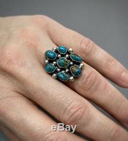 Vintage Navajo Sterling Silver Royston Turquoise Cluster Ring Gorgeous Stones