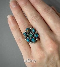 Vintage Navajo Sterling Silver Royston Turquoise Cluster Ring Gorgeous Stones