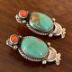 Vintage Navajo Sterling Silver Royston Turquoise & Coral Earrings Signed