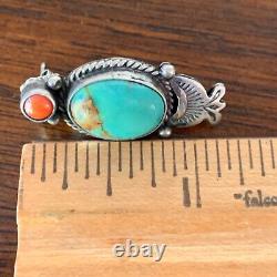 Vintage Navajo Sterling Silver Royston Turquoise & Coral Earrings Signed