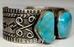 Vintage Navajo Sterling Silver Royston Turquoise Cuff Bracelet HEAVY NICE