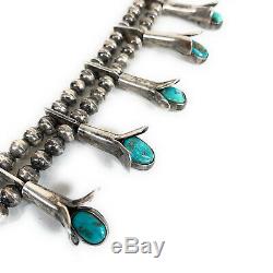 Vintage Navajo Sterling Silver Royston Turquoise Squash Blossom Necklace