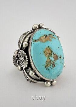 Vintage Navajo Sterling Silver Royston Turquoise Stamped 3D Floral Ring